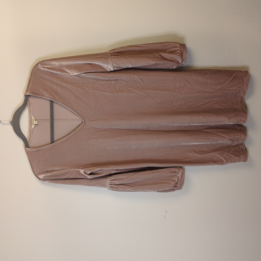 NWOT-Madewelll 3/4 balloon-sleeve velvet V neck babydoll XS Dusty Rose